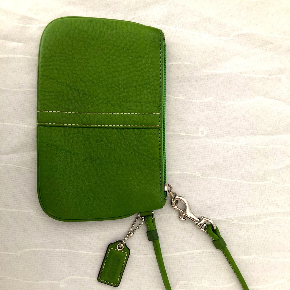 Coach green leather wristlet